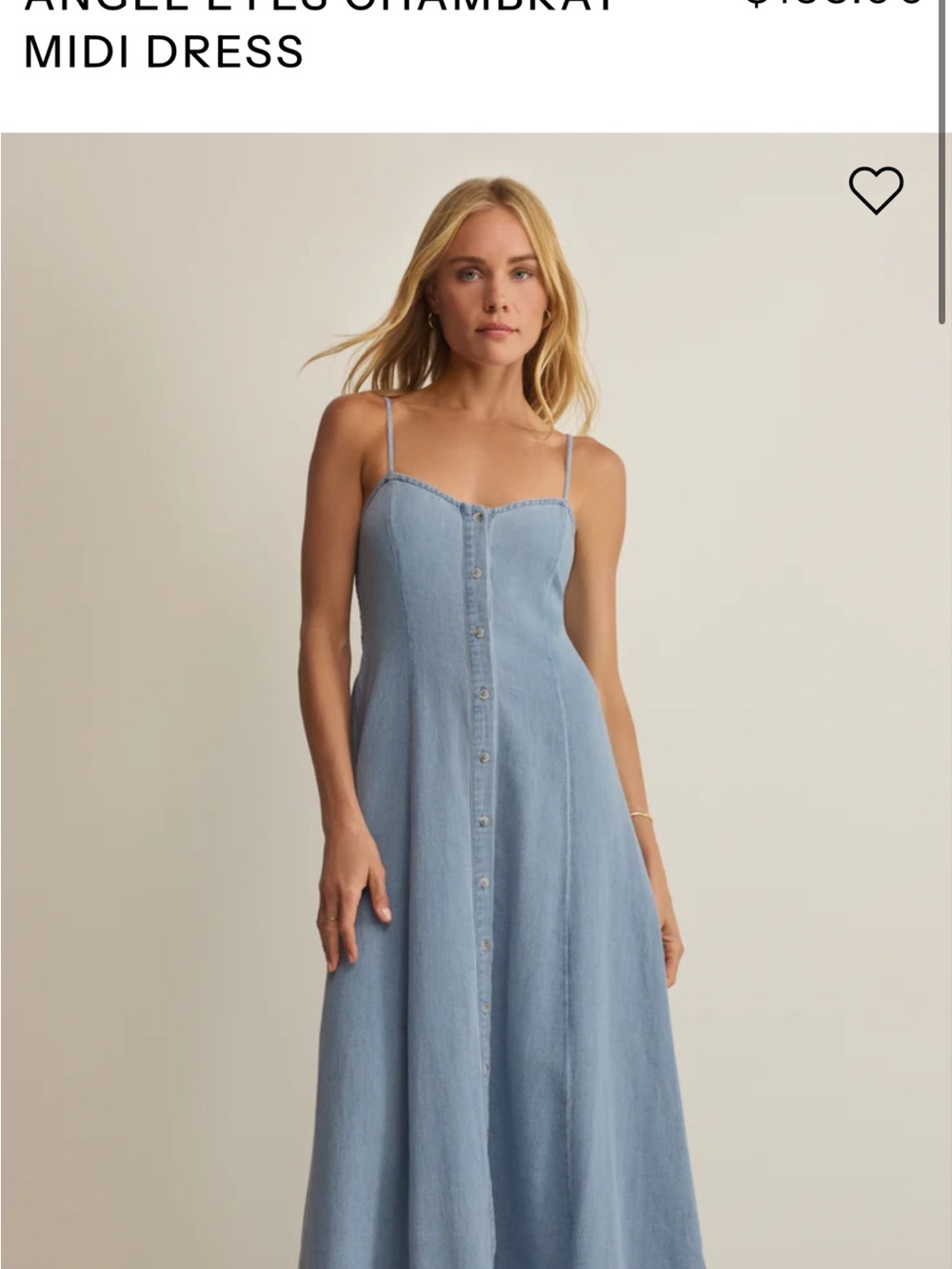 Z Supply Light Blue Chambray Button-Front Midi Dress. It’s the lightest flowy.
